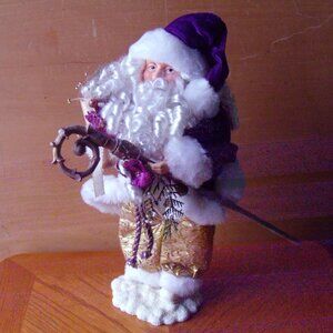 Very Festive 17" Tall Santa in Purple Velvet and Gold!